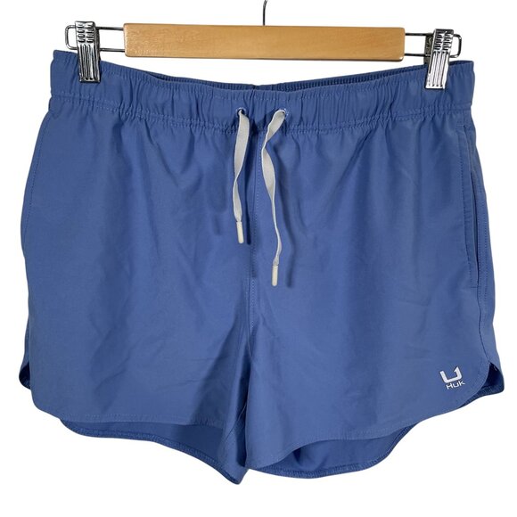 Huk Pursuit Volley Shorts Blue Womens Medium Blue Gym Lightweight Stretch Pocket - Picture 1 of 6